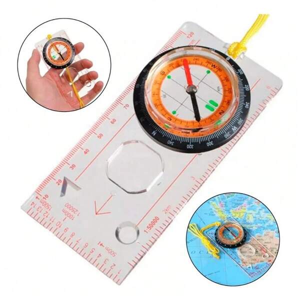Bússola Com Régua 10cm E Lente De Aumento Mapa Modelo 01