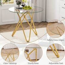 5-Piece Dining Table Set With 4 Black Chairs, 36" Round Dining Table & Chairs Set For 4, Circle Kitchen Table With Gold Metal Frame & Tempered Glass Top, Perfect For Small Space - 35.4吋圓桌+4張黑色椅子 - 查看 5