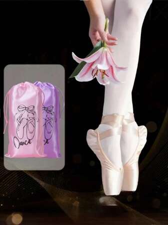1pc Satin Drawstring Bag For Dance Shoes, Ballet Shoes Pouch