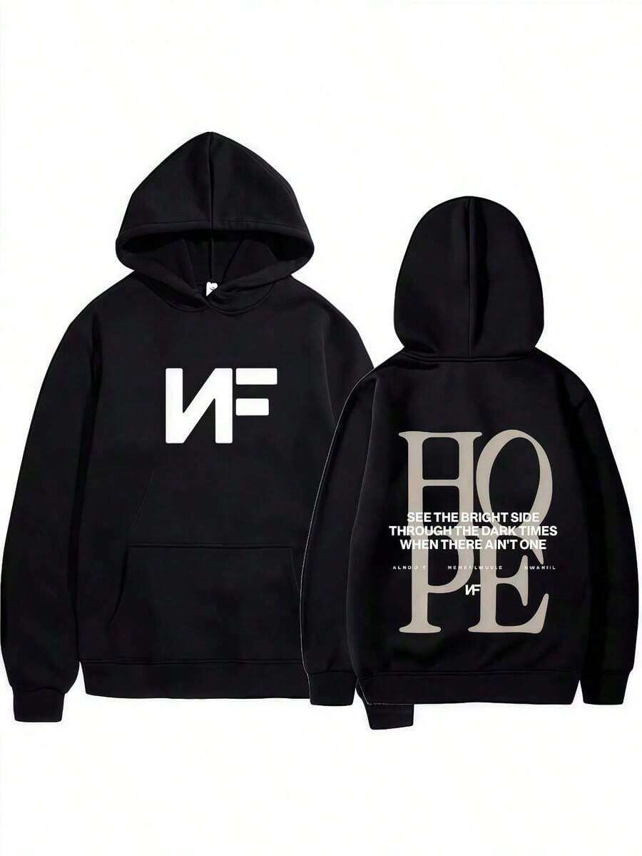 2025 Autumn_Winter Men's And Women's Fashion Hoodies Rapper Nf Hope Harajuku Long Sleeve Oversized Warm Hoodie 2VCA - 黑色 - 查看 1