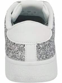 Niluber Star Sneakers For Women Low Top Cushioned White Gold Sliver Leopard Platform Sneakers Lace Up Red Glitter Platform Party ShoesChristmas - 銀色閃光 - 查看 9