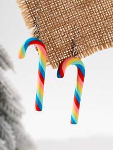 4 pares de aretes de caramelo navideños, regalo de Navidad lindo para niñas, aretes de arcilla polimérica para fiestas navideñas, joyería navideña elegante y adorable