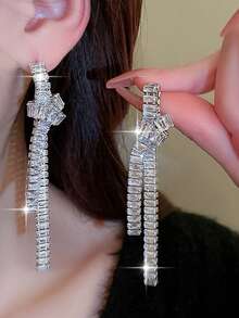 LXOEN 1 Pair Luxury Geometric Water Drop Shiny AAA Cubic Zirconia Dangle Earrings For Women Delicate Long Tassel Bridal Wedding Statement Earring