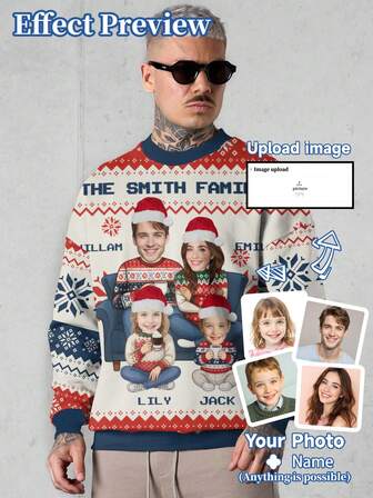 Sudadera con capucha personalizada para hombres, se pueden personalizar patrones, retratos de hombres, mujeres, niños, mascotas, dibujos animados, con temas navideños y otros diseños interesantes