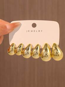 6pcs-12pcs Lightweight Water Drop Design Earrings Set For Women Daily Wear - Large, Medium and Small Teardrop Earrings - View 4