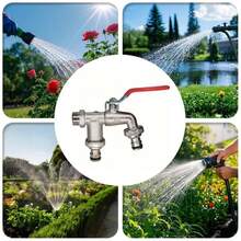Universal Double Outlet Garden Water Faucet, Garden Hose Splitter 2 Way Heavy Duty Outdoor Faucet & Garden Connector, Hose Splitter With Individual On/Off Valve