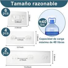 Tiras Adhesivas para Estanteria Ducha, Gancho Adhesivo Transparente y Resistente a la Humedad, 12pcs, PVC, 40 lbs, para Baño y Cocina IL87 - 1 - Ver 5
