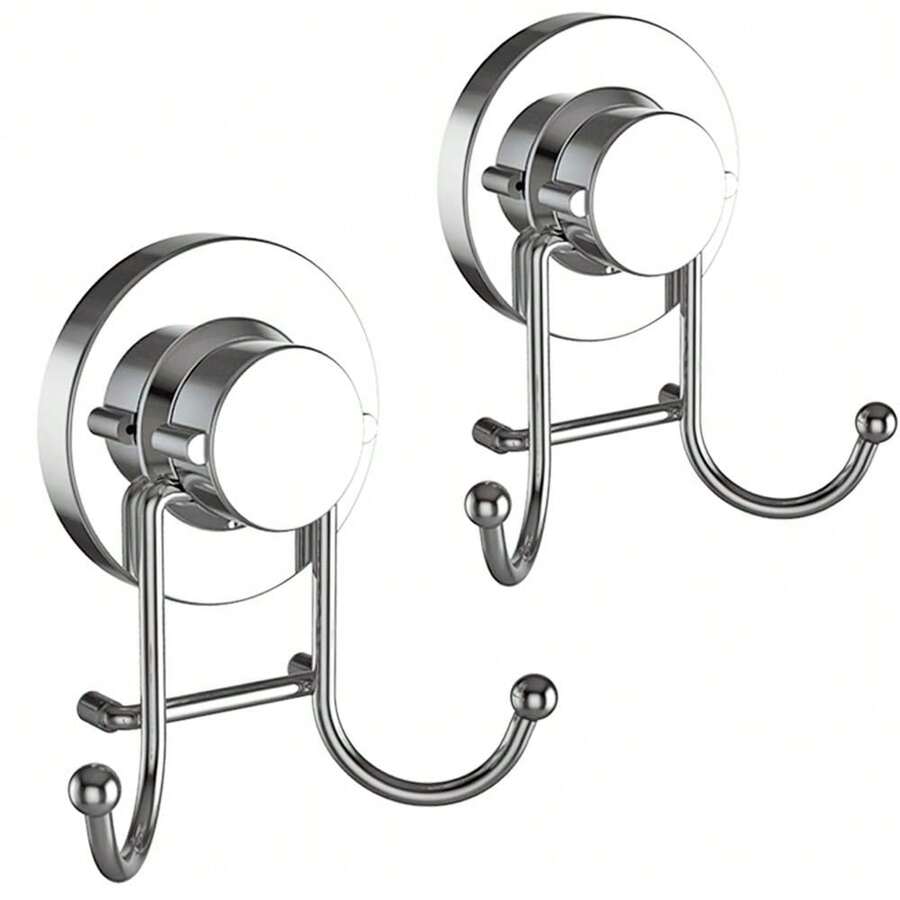 HOME SO Suction Cup Hooks For Shower, Bathroom, Kitchen, Glass Door, Mirror, Tile – Loofah, Towel, Coat, Bath Robe Hook Holder For Hanging Up To 15 Lbs – Rustproof Chrome Stainless Steel (2-Pack){Inchcolor_nameinch:InchChromeinch} - Chrome - Xem 1