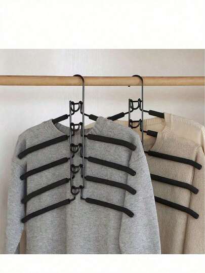 Metal Heavy-Duty 5-In-1 Multi-Layer Coat Hangers | Space-Saving Non-Slip Foam Padding Hanger For Coats, Sweaters, Suits, T-Shirts, Jackets, Blouses | Closet Organizer For Home, Office, Dorm, Travel, Laundry Room | Slim Design, Max Capacity, No-Slip Shoulders, Rust-Proof, Foldable, Uniform Thickness, Wardrobe Essentials For Men, Women, Teens