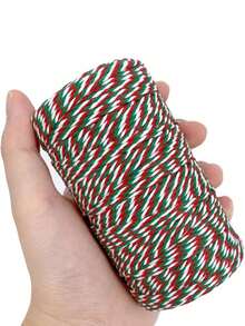 1 卷，聚乙烯麻绳 - 328 英尺/100 米三色（白色、红色、绿色）礼品包装带，2 毫米厚工艺绳，适用于节日派对礼品包装和装饰， - 彩色 - 查看 4