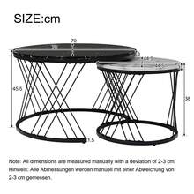 Round Coffee Table, Modern Coffee Table Set Of 2 Marble Pattern Top With Metal Frame, Small Side Table, End Table For Living Room, Bedroom, Home Office, Farmhouse, White And Black - Black and White - View 8