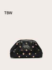 Women's Clutch Wallet With Pleated, Rivet & Cloud Pattern Design, Large Capacity & Multifunctional, Fashion & Minimalist, Suitable For Shopping And Outings - Black - View 1