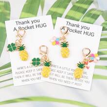 2/4pcs Pineapple & Four-Leaf Clover Flower Key Chain Set, Comes With Thank You Pocket Hug Card, Ideal Gift For Family And Friends On Birthday, Anniversary, Thanksgiving, Christmas, Theme Party - Multicolor - View 1