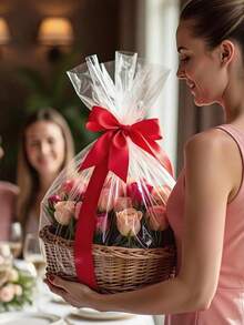 5/10pcs Large Transparent Glass Paper Gift Bags, High Capacity Gift Basket Packaging Plastic Bags, Valentine's Day Wedding Birthday Party Candy Flower Basket Gift OPP Plastic Packaging Bags, Gift Storage Bags Transparent Packaging Basket Gift Boxes Toy Packaging Bags - Clear - View 11