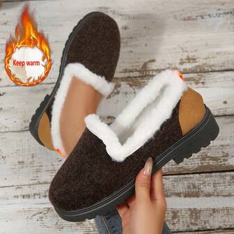 Zapatos de mujer de nueva moda para interiores y exteriores en invierno, con forro y cuello de piel sintética suave y cómoda, cálidos y acogedores para interiores y exteriores, planos de mujer suaves y ligeros, cómodos para deportes al aire libre, con estilo navideño y festivo