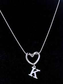 Women's Minimalist Heart & 26 Initials Pendant Necklace - Fashion Versatile Jewelry For Daily Wear & Lover Gift - Silver - View 35