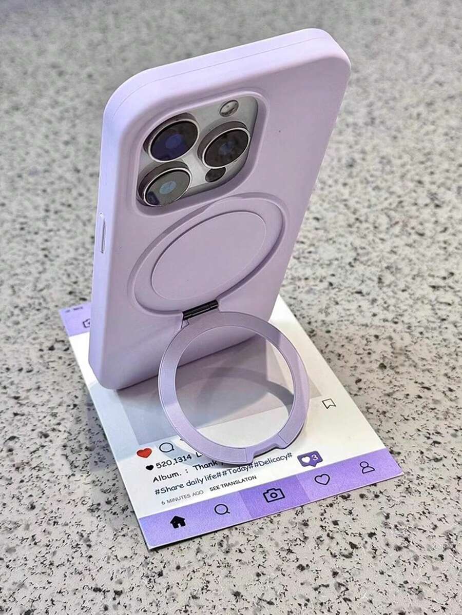 1pc Luxury Liquid Silicone Matte Invisible Ring Holder Stand Case For IPhone17Promax 16 15 14 13 12 11 Pro Plus Max Wireless Charge - Mauve Purple - View 1