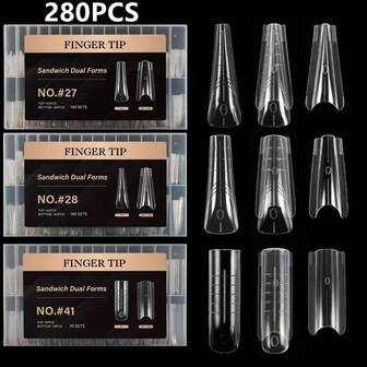 280PCS Long Ladder Elliptical Rapid Extension Sandwich Nails Paperless Tab Crystal Light Therapy Gel Mold Construction For Nail Salons