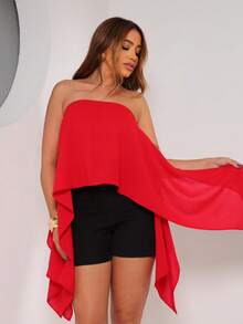 Boho Chic Blouse With Inner Bandeau Top - Women's Multi-Way Cape - 紅色 - 查看 2