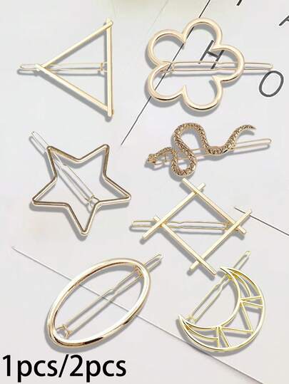 1 pieza/2 piezas Pinzas de pelo elegantes geométricas - Pinzas de pelo minimalistas, seguras para mujeres, adecuadas para ocasiones diarias y formales - Accesorios de pelo de metal aptos para moños, chignons, trenzas - Regalo ideal para ella, decoración de pelo linda, diseño de peinado de moño elegante, estructura resistente, entusiastas de la moda, peinados recogidos, pinzas de pelo, pinzas de pelo de alta calidad, mujeres de moda, accesorios de pelo para mujeres, Pinzas de pelo Mela, garras con forma de flor, pinzas de pelo pentagonales