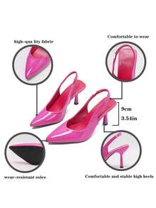 Sandalias de tacón de gatito de punta afilada para mujer - Rosa Fucsia - Ver 8