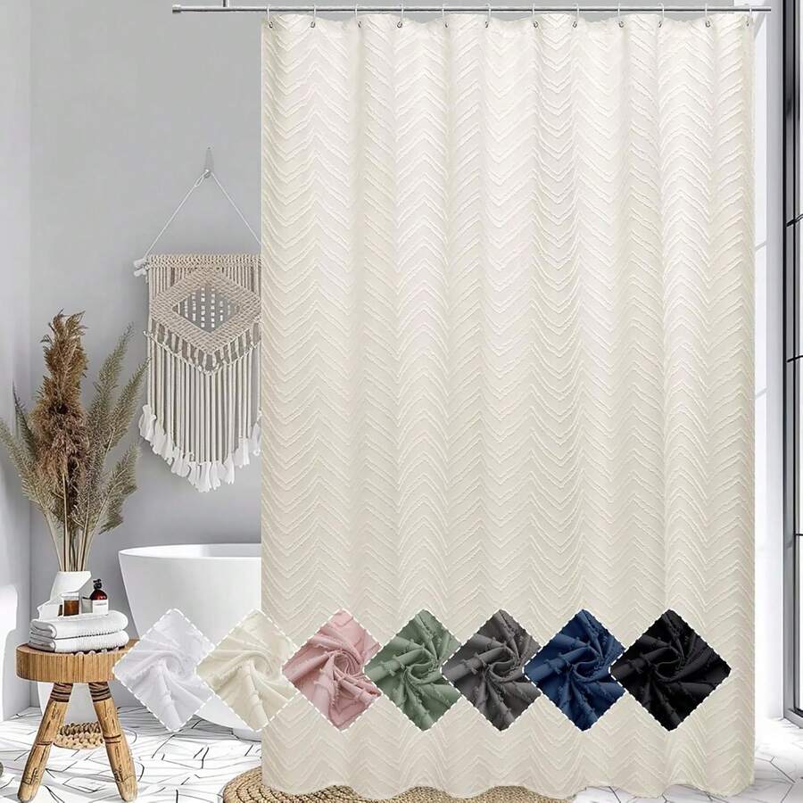 Beige Shower Curtain For Bathroom 84 Inch Length, Tufted Striped Texture Minimalist Bathroom Shower Curtain Set, Soft Fabric Protect Privacy Bath Dr, 72Wx84L Inches,27462513 - Light Beige - 查看 1