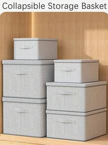 1pc Contemporary Canvas Clothing Storage Box With Lid, Large Capacity, Foldable Wardrobe Organizer, Stacking Snack Bin