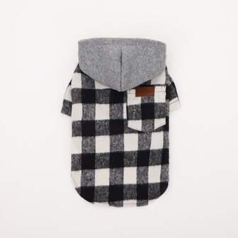 1pc Pet Dog Jacket, Plaid Hooded Contrast Color Coat, Suitable For Small/Medium Dogs & Cats In Cold Weather, Christmas Gift