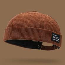 Mũ len nhung kẻ unisex phối da, mũ beanie màu trơn kiểu Nhật, mũ tang cổ điển, phù hợp cho cả nam và nữ, phong cách Hàn Quốc thường ngày cho mùa thu/đông. - A - Xem 6