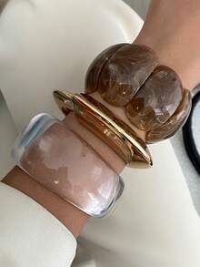 1/3 chiếc/Bộ Vòng tay nhựa hợp kim hình vòng cung bất đối xứng hình học, thời trang quyến rũ, thích hợp cho các cặp đôi, tiệc tùng hàng ngày, hẹn hò, ngày lễ, sinh nhật, quà tặng trang sức đa năng (Màu sắc và chất liệu tùy thuộc vào sản phẩm thực tế) - vòng đeo tay - Xem 7