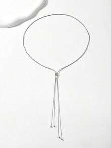 1pc New Fashion Adjustable Y-Necklace With Snake Bone Chain Design, Versatile Sweater Necklace - Silver - View 4