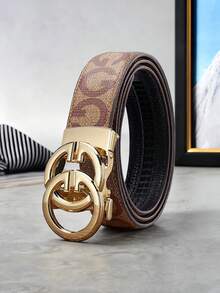 1 Piece Men's Letter Alloy Automatic-Buckle Belt, Light Luxury Business Letter-Printed Belt, 47 Inches. Suitable For Daily Commuting And Business Office Scenarios, Featuring A Simple And Low-Key Design. An Ideal Gift For Brothers, Family Members And Boyfriends On Christmas. - Multicolor - View 10