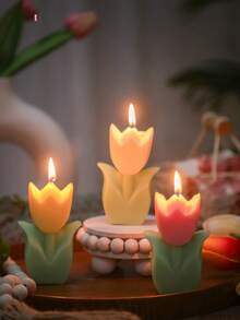 1支郁金香造型装饰蜡烛，花香型石蜡大豆香氛蜡烛，非常适合家居装饰、卧室、生日、婚礼、春季、复活节派对、礼物、情人节等场合。 - 彩色 - 查看 3