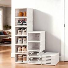 Lifevilion 3/6-Tier Foldable Shoe Rack Organizer Thickened Clear Collapsible  Shoes Storage Box Stackable Dustproof High-Top Cabinet Shoes Rack Shelf - 白色 - 查看 2