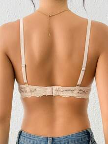 女士蕾丝加垫聚拢文胸 - 杏色 - 查看 3