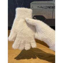 1pc Unisex Simple Solid Color Plush Thickened All-Match Gloves Simple And Fashionable Knitted Plush Outdoor Warm Gloves Suitable For Outdoor Cycling, Writing, Office, Daily Wear, Perfect Gift For Autumn And Winter Halloween - trắng - Xem 9