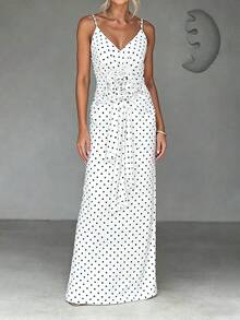 Elegante vestido de fiesta de mujer con estampado floral 3D y lunares grácil