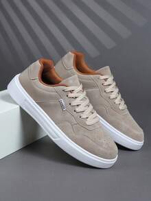 Zapatos planos y casuales de suela gruesa para hombres, zapatillas deportivas con cordones de estilo clásico y elegante para patineta, zapatillas deportivas personalizadas casuales y de calle para hombres - Caqui - Ver 4