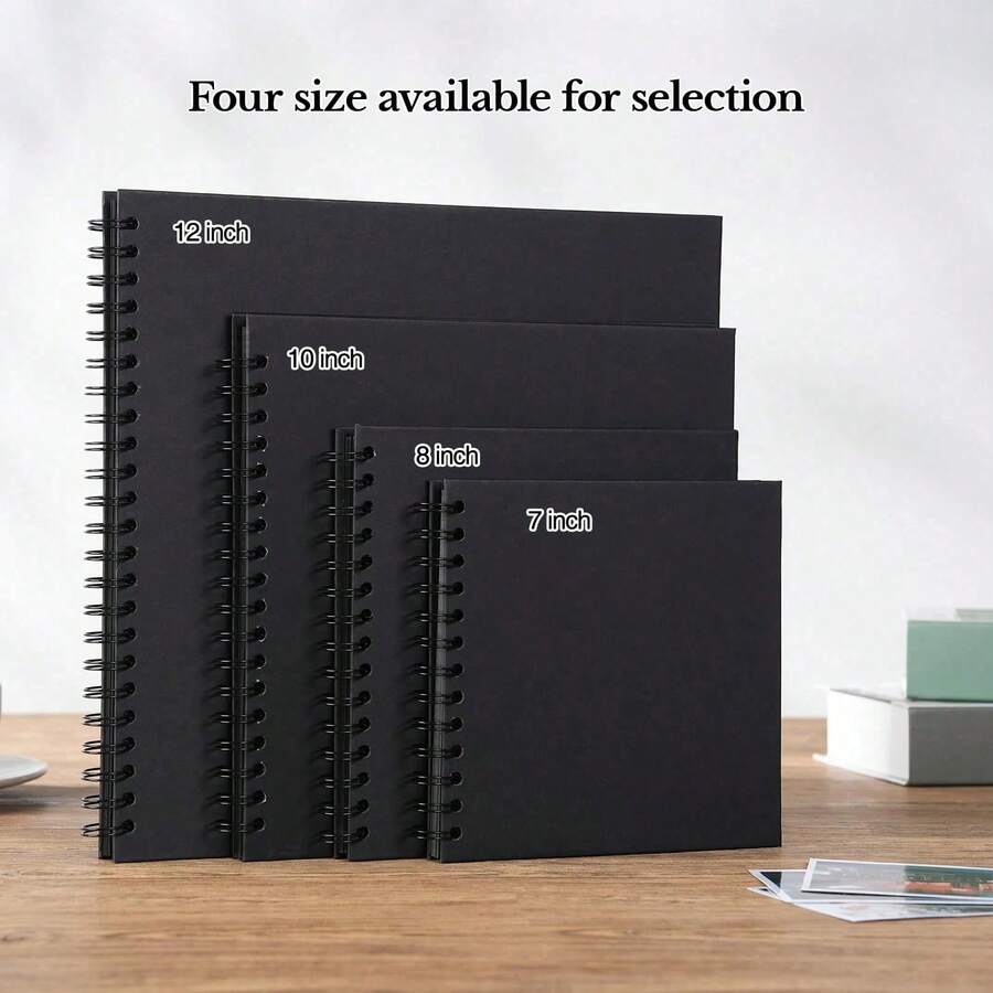 7/8/10 Inch DIY Photo Album Set - Hard Cover Kraft Paper Photo Album, Includes 2 Stickers, Blank Memory Handmade Album, Suitable For DIY, Wedding, Anniversary, 40 Pages (20 Sheets) - Black - View 1