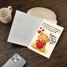 "Jeder Mensch Ist Einzigartig" German Adult Card - Teddy Bear & Heart Affectionate Design (Includes Envelope) - Multicolor - View 7