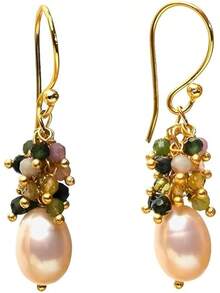 Gempires Pearl Drop Earring Women With Gemstone Beads In 14k Gold Plated French Hook Easy And Comfortable Wear - 多碧璽 - 查看 10