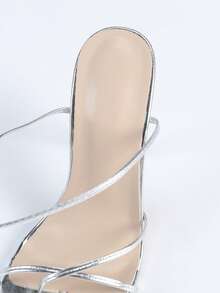 女士时尚优雅性感银色方头交叉绑带超高跟凉鞋，魅力四射，适合宴会、婚礼、夜店、T台、派对、户外活动等场合，4.5英寸细高跟，春夏装扮。 - 銀色 - 查看 8