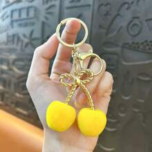 1pc Creative Adorable Flocked Cherry Keychain Car Key Ring Bag Pendant Suitable For Girls As Small Gifts Keychain Accessories Gold Keychain Bag Charm Purse Charm Keyring Y2K Bow