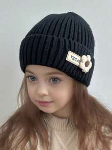 1 Girl's Knitted Hat Cute Flower Baby Bean Hat Winter Thick Warm Knitted Hoodie For Preschool Children And Girls Wool Crochet Headscarf Halloween Accessories