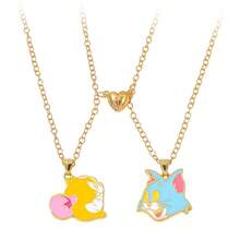 1 Pieces, Metal Crafts, Alloy Necklaces, Cat And Mouse Cartoon Tom Jerry Love Pendant Splicing A Couple Necklace Ornaments, Valentine's Day Christmas Gifts. - Multicolor - View 5