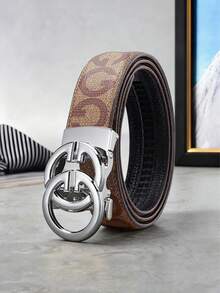 1 Piece Men's Letter Alloy Automatic-Buckle Belt, Light Luxury Business Letter-Printed Belt, 47 Inches. Suitable For Daily Commuting And Business Office Scenarios, Featuring A Simple And Low-Key Design. An Ideal Gift For Brothers, Family Members And Boyfriends On Christmas. - Multicolor - View 5