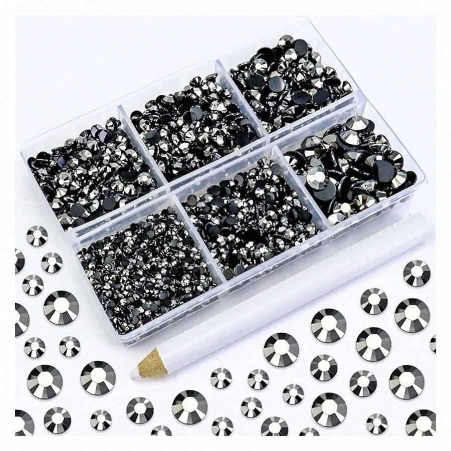 4500PCS Resin Flatback Rhinestone, 2mm 3mm 4mm 5mm 6mm Jet Hematite Flatback Rhinestones For Tumblers, Nails Art, Mugs, Bottles, Craft Dration, Loose Bling Glitter Gem Stone - 多色129 - 查看 1