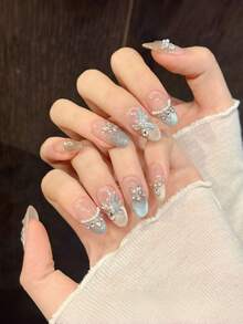 10 miếng dán móng tay acrylic hình oval thủ công, có kiểu ngắn và dài, màu hồng nhạt, kiểu móng tay Pháp mắt mèo xanh bóng, họa tiết bướm vẽ tay, đính đá lớn, ngọc trai giả và dây xích, sang trọng, hiện đại, thanh lịch, tối giản cho mùa thu, miếng dán móng tay mùa thu, móng giả, móng tay ngày lễ, phù hợp cho tiệc tùng, đi chơi hàng ngày và hẹn hò, phong cách bãi biển & kỳ nghỉ nhiệt đới, tự làm móng, quà tặng lý tưởng cho phụ nữ và bé gái, dụng cụ làm móng thủ công, móng dán. - Màu xanh lam - Xem 4