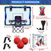 Mini Basketball Hoop With LED Lighting, Electronic Scoreboard, 3 Modes, Over Door Mount, Gift For Kids & Adults - 藍色 - 查看 10