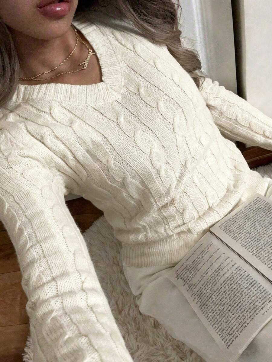 1pc Tween Girls Fashion Casual Outdoor Minimalist Versatile Commuter Knit Sweater, Suitable For Autumn/Winter - Apricot - View 1